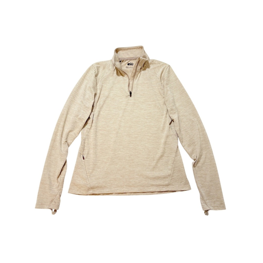 REI Co-op Womens‎ XS Tan Beige Space Dye 1/4 Zip Pullover Long Sleeve Base Layer